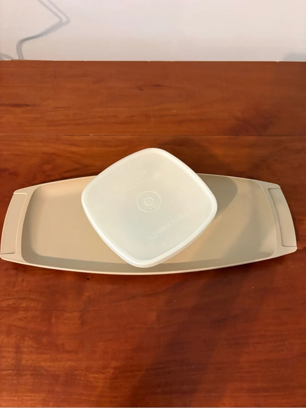 Vintage Tupperware Serving Tray & Snack Container Set Almond Beige